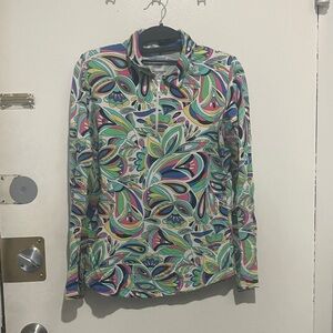 IBKUL Paisley Long Sleeve Quarter-Zip Sun Shirt - Horseback Riding/Golf size S